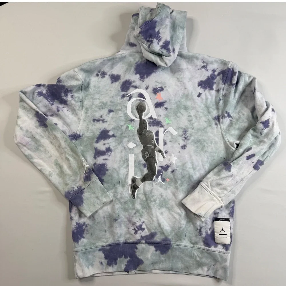 Jordan Hoodie Mens Small Purple Green Tie Dye AJ Air Graphic Pullover Sweatshirt
